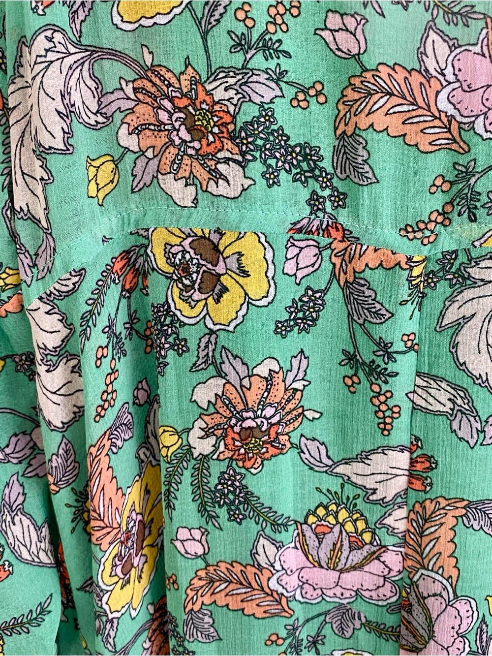 Free People Earthfolk Maxi Dress Green Floral Boho Ruched Sleeve XS - Picture 9 of 16